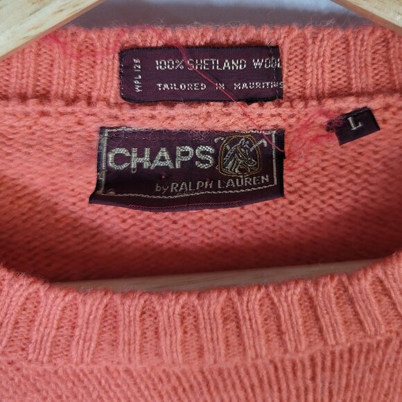 Ralph Lauren Chaps Mens Shetland Wool Sweater Orange Large Pullover Ribbed VTG - Picture 6 of 8